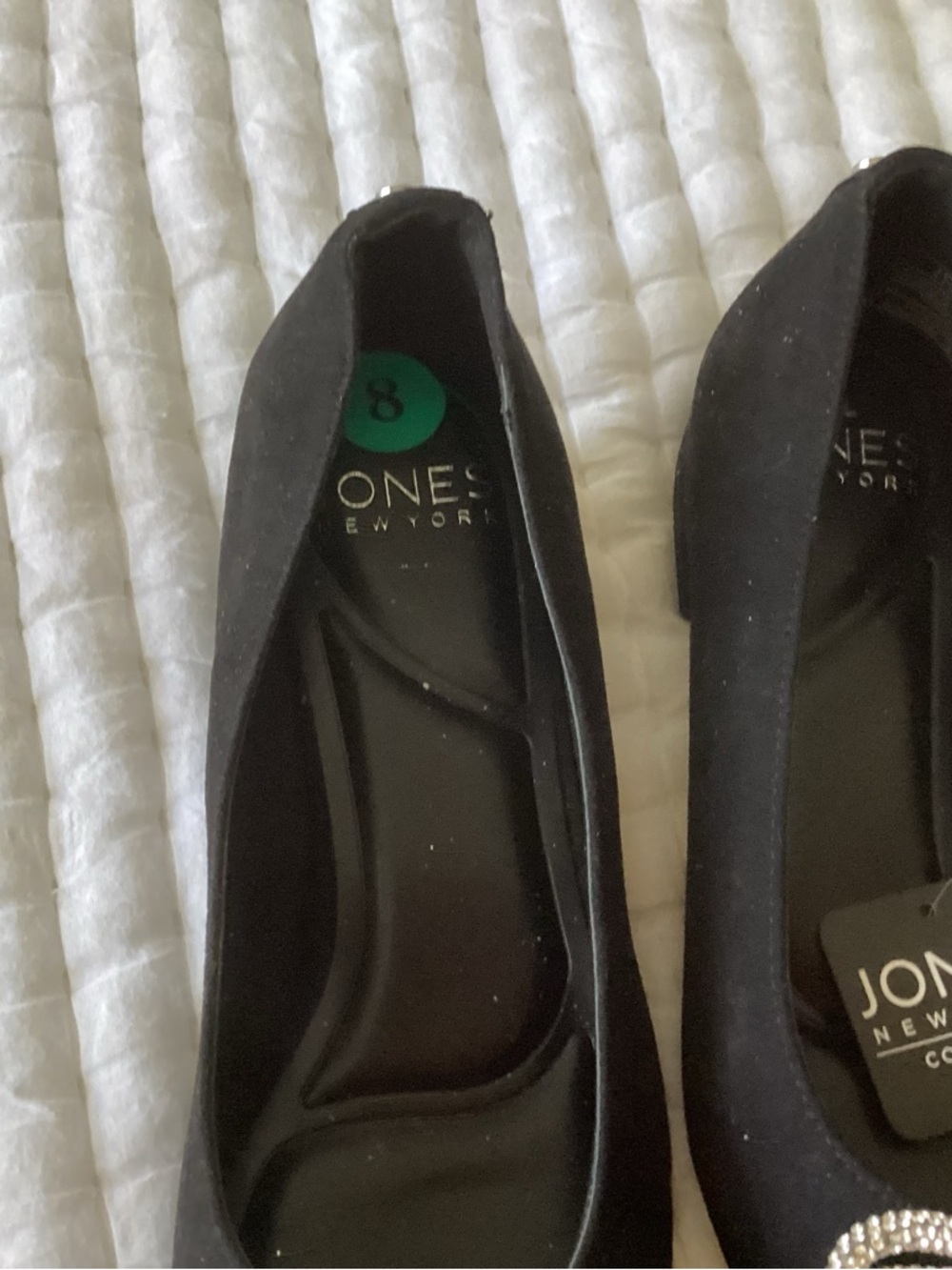 Jones New York Black Suede-Look Ballet Flats with Rhinestone Accent